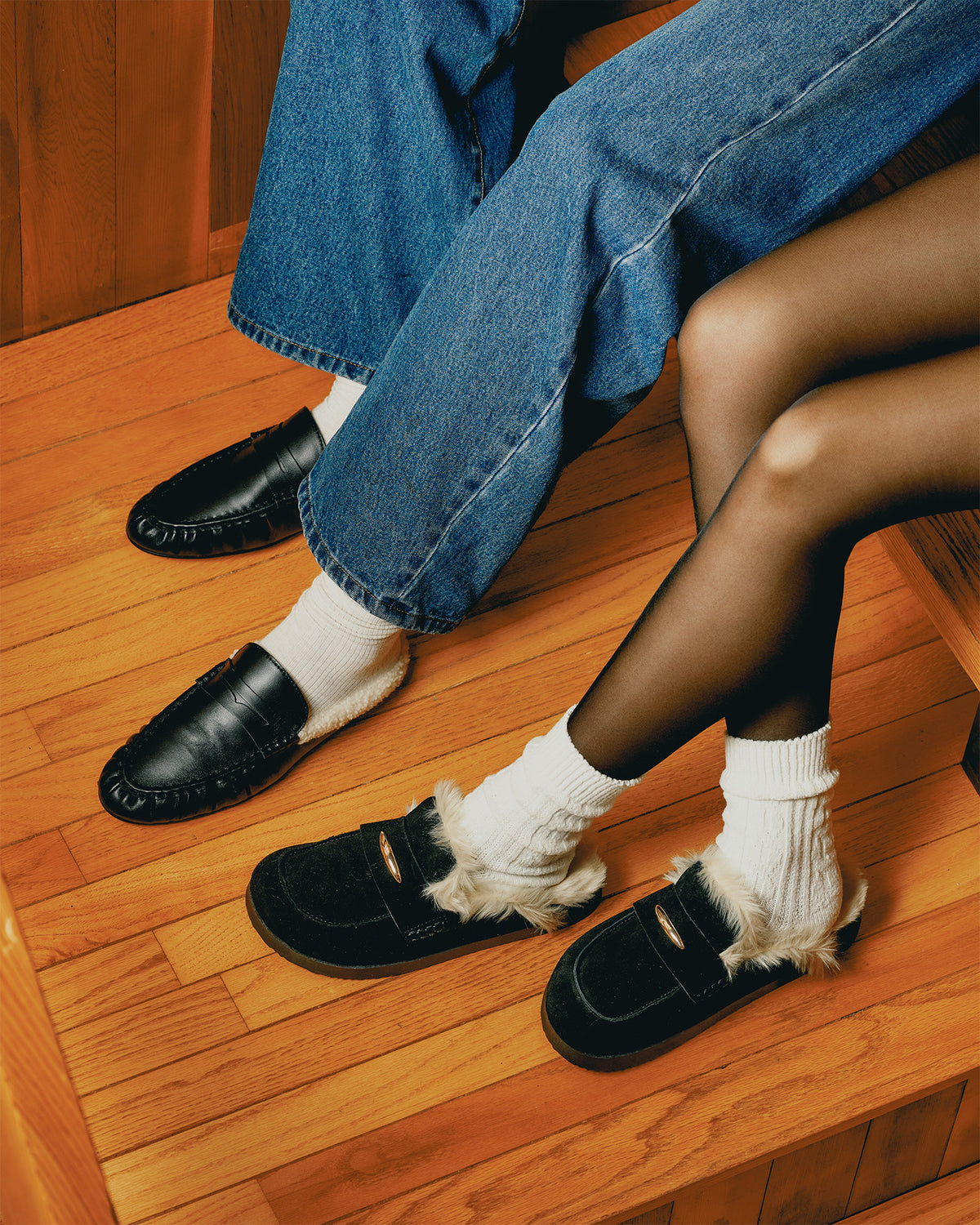 TOBIN Faux Fur Black Suede Slip-On Mule Women's Flat