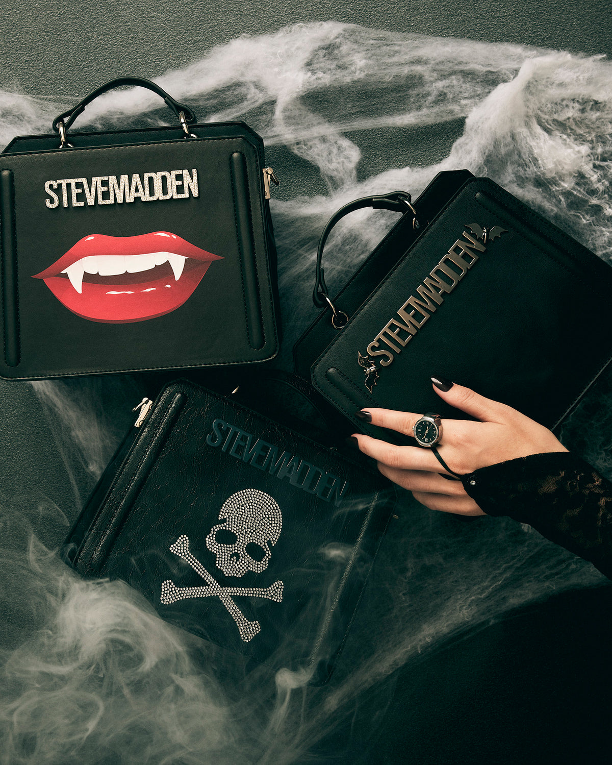 EVELYN Skull Bag Black Top Handle Crossbody Bag