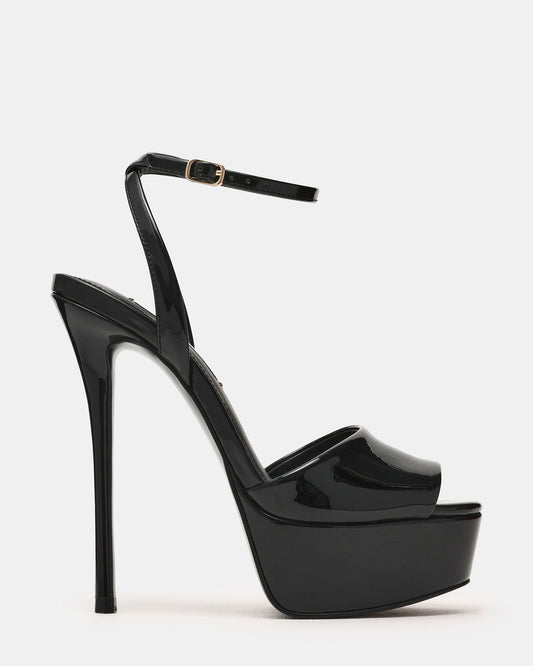 JEZZICA Black Patent Platform Stiletto Ankle Strap Women's Heel