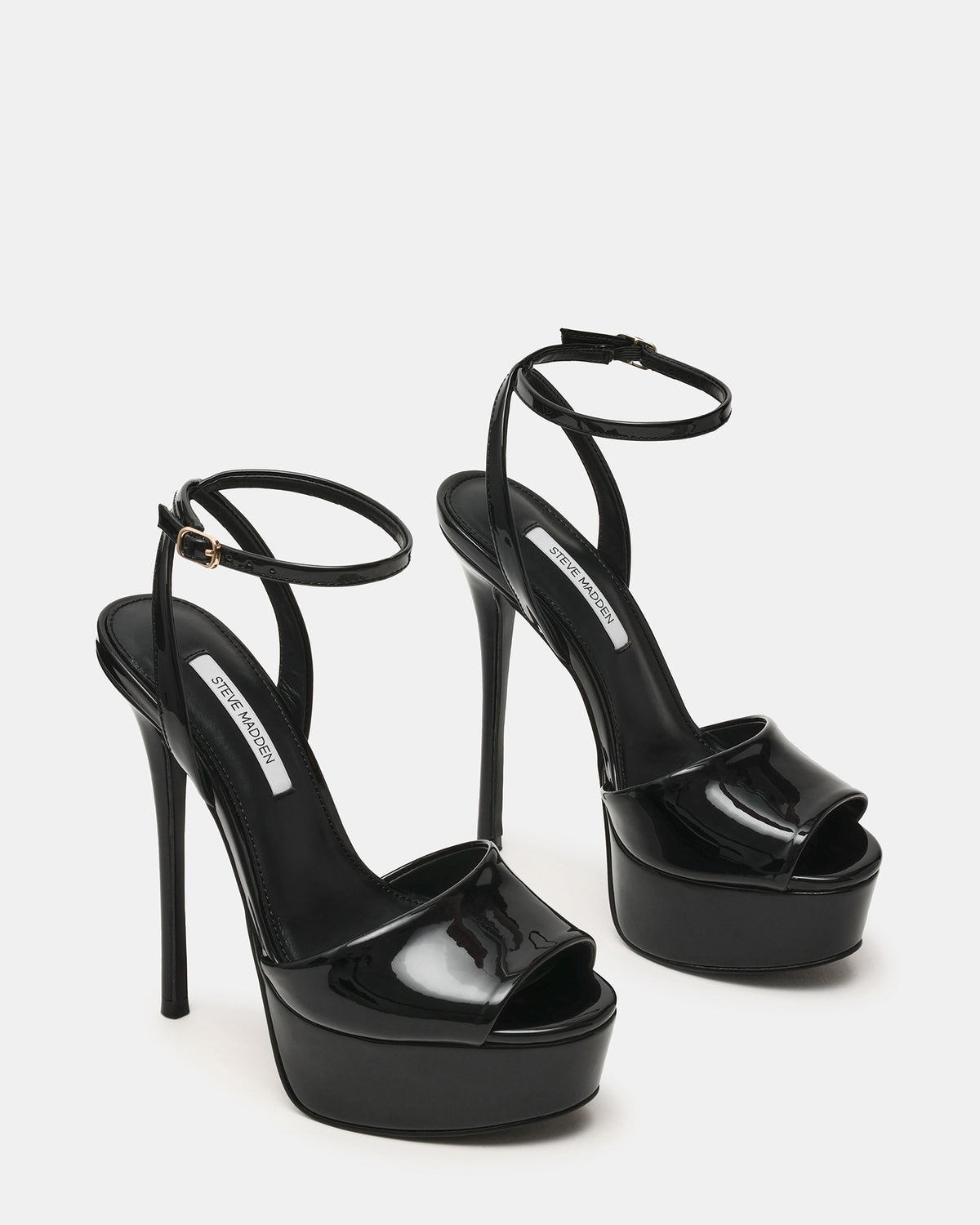 JEZZICA Black Patent Platform Stiletto Ankle Strap Women's Heel