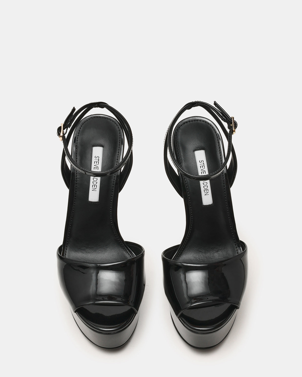 JEZZICA Black Patent Platform Stiletto Ankle Strap Women's Heel