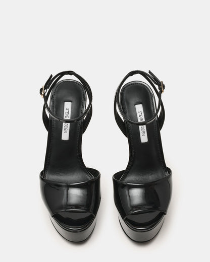 JEZZICA Black Patent Platform Stiletto Ankle Strap Women's Heel