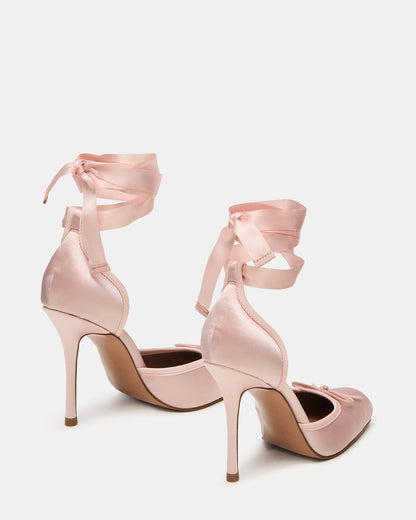 LARINA Pink Satin Square-Toe Stiletto Pump Lace-Up Women's Heel