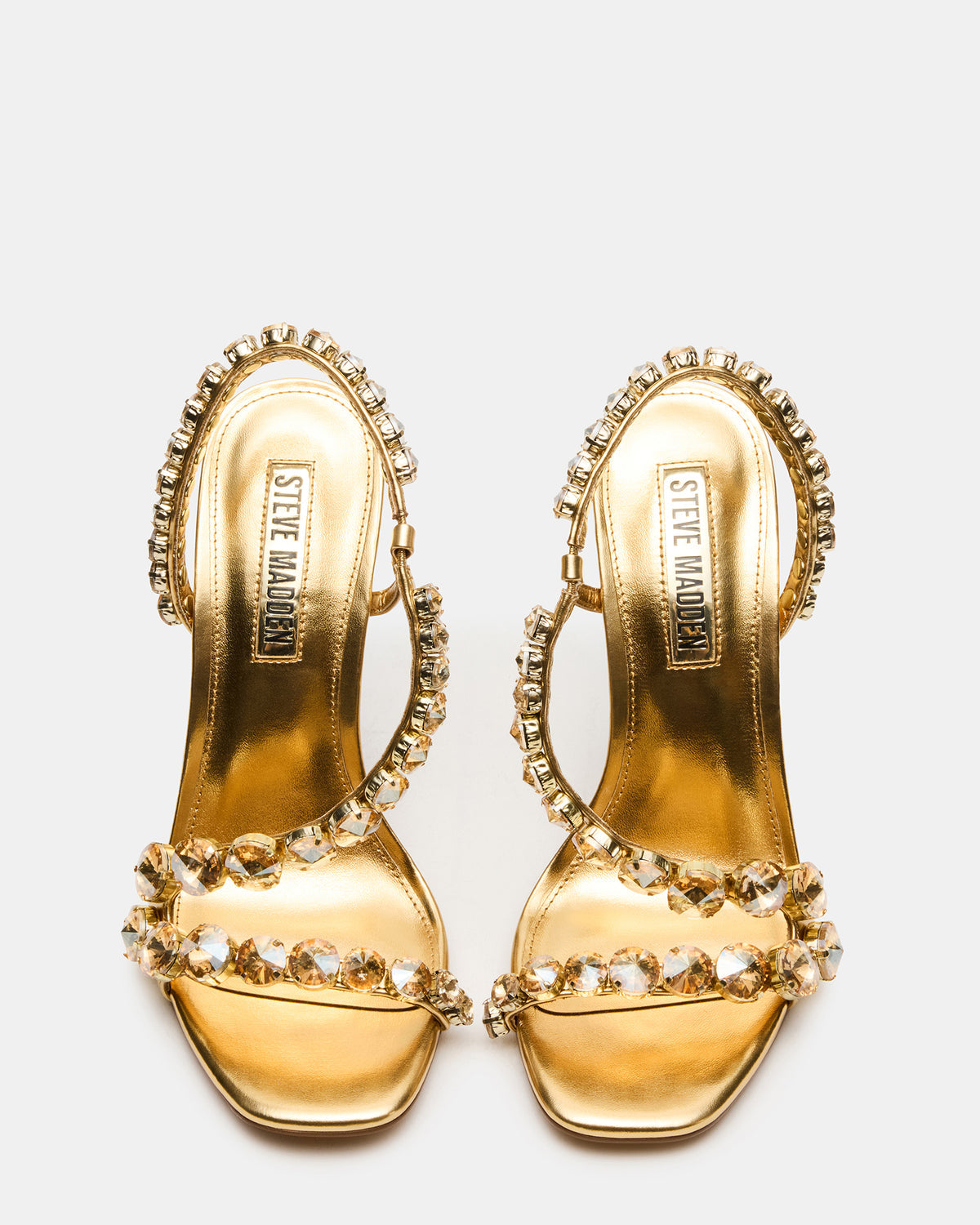 NYLIE Gold Multi Strappy Square-Toe Embellished Women's Heel