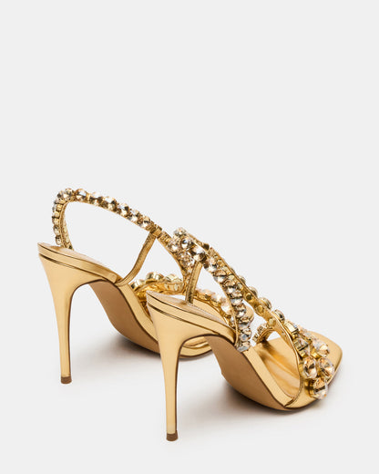 NYLIE Gold Multi Strappy Square-Toe Embellished Women's Heel