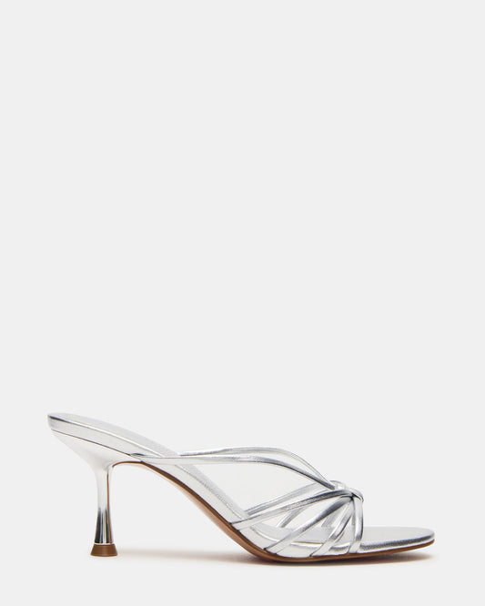 EDNA Silver Leather Strappy Mule Women's Heel