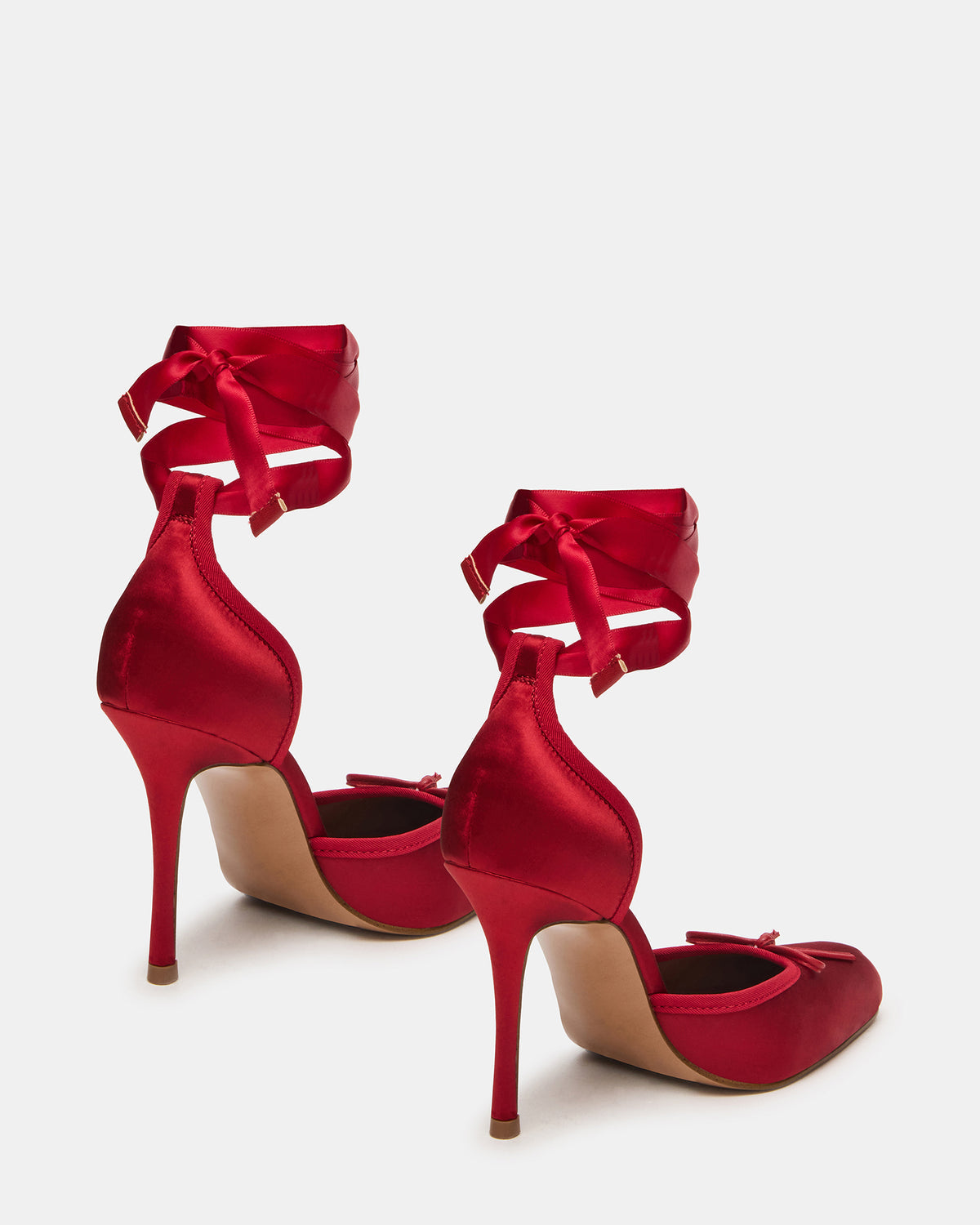 LARINA Red Satin Square-Toe Stiletto Pump Lace-Up Women's Heel