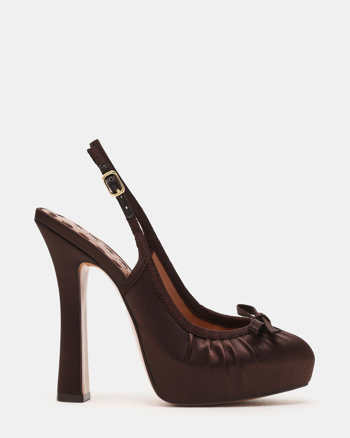 SOFIE Brown Satin Bow Slingback Platform Women's Heel