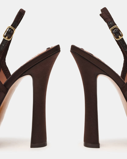 SOFIE Brown Satin Bow Slingback Platform Women's Heel