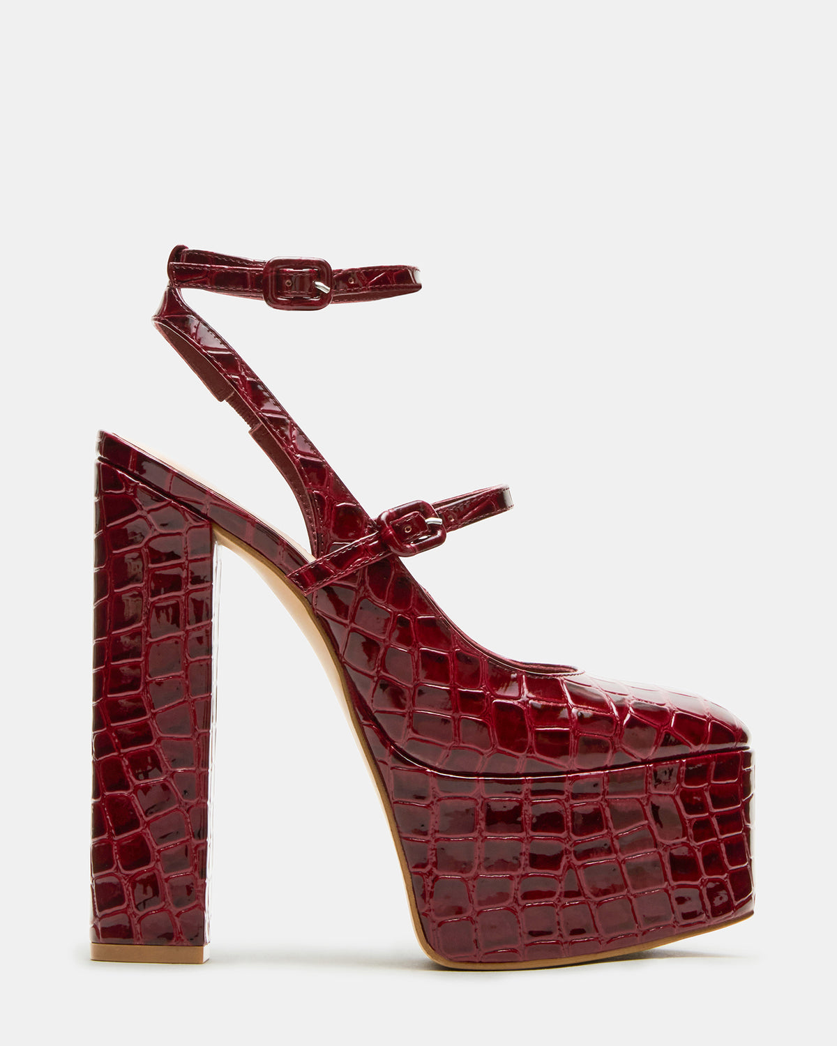 SCOTLYN Red Crocodile Women's Platform Block Heel