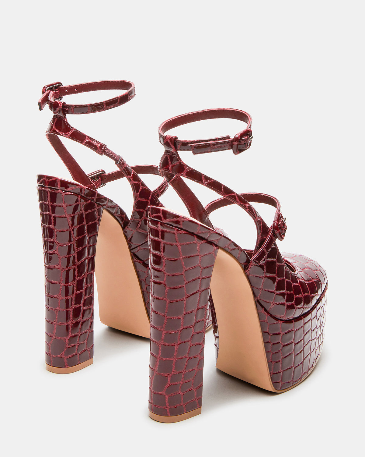 SCOTLYN Red Crocodile Women's Platform Block Heel