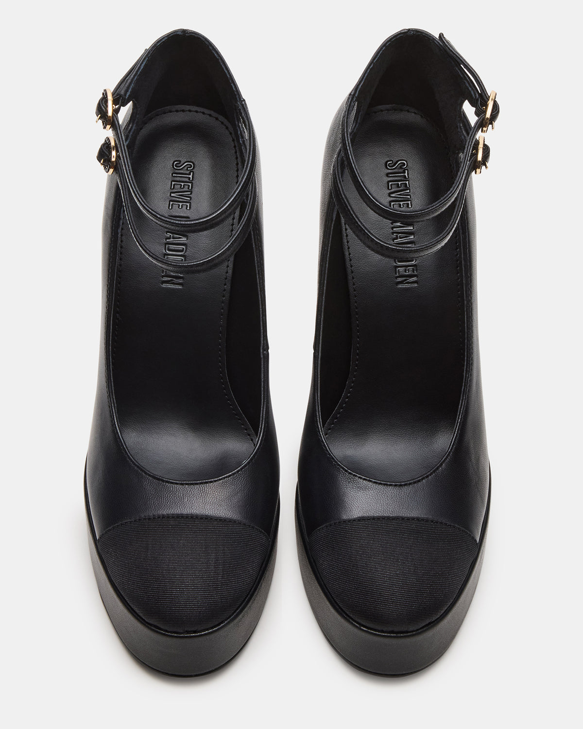 PEYTON Black Leather Block Heel Platform Women's Heel