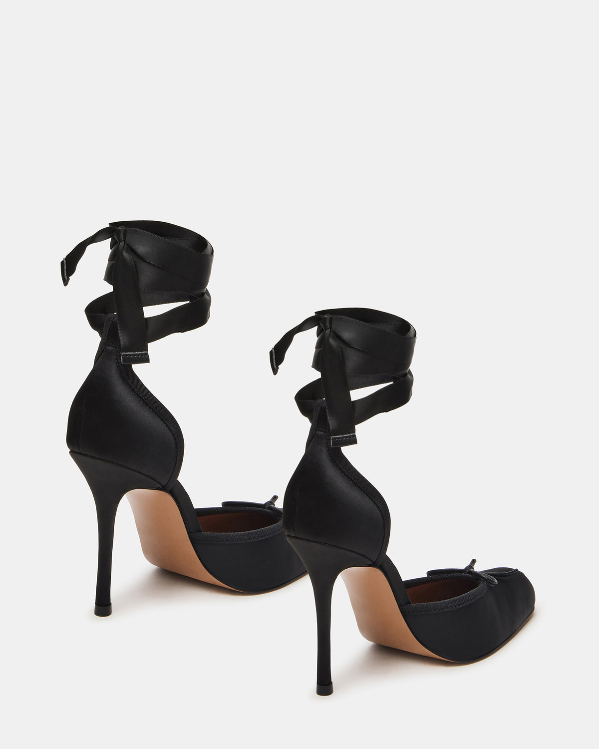 LARINA Black Satin Square-Toe Stiletto Pump Lace-Up Women's Heel