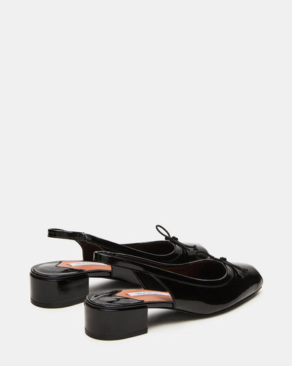 LOVED Black Crinkle Patent Square-Toe Slingback Ballet Women's Heel