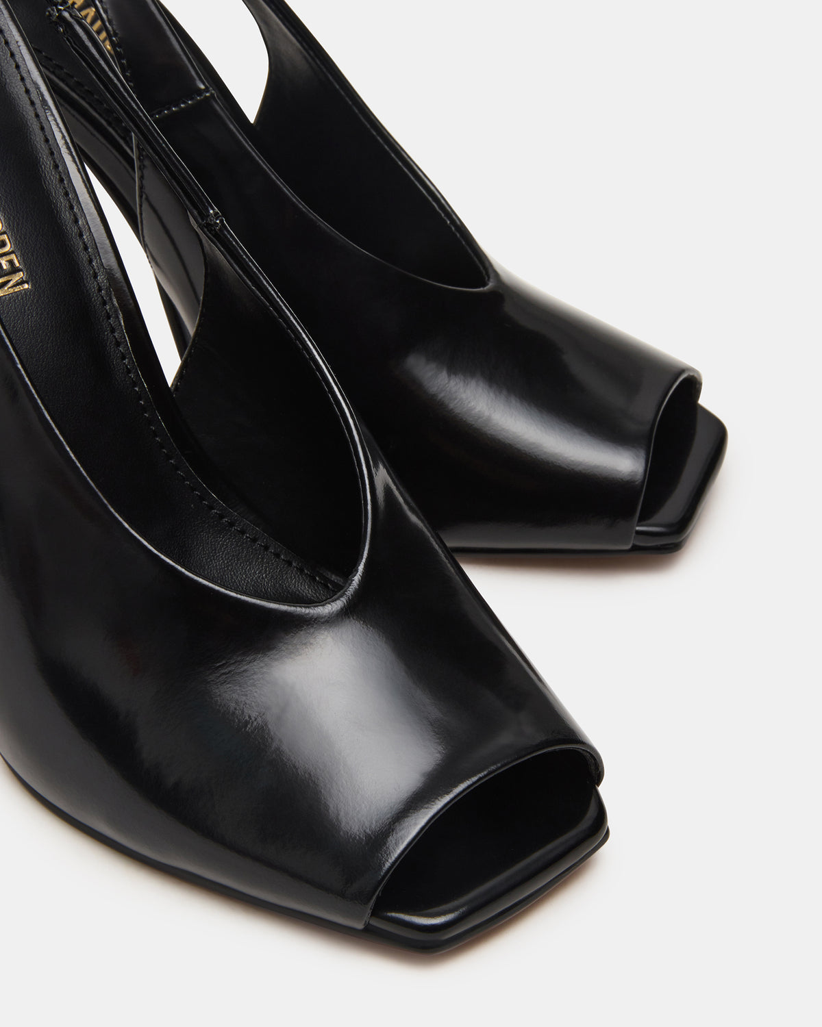 LUCIAN Black Leather Square-Toe Peep-Toe Slingback Women's Heel