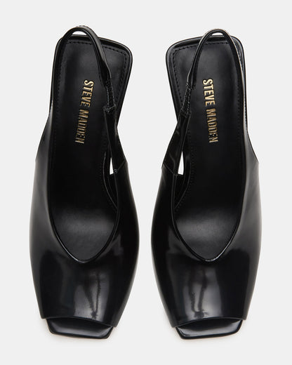 LUCIAN Black Leather Square-Toe Peep-Toe Slingback Women's Heel