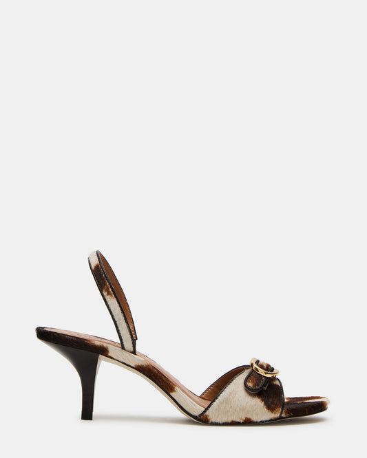 HENRIETTA Brown Cow Print Slingback Square-Toe Women's Heel