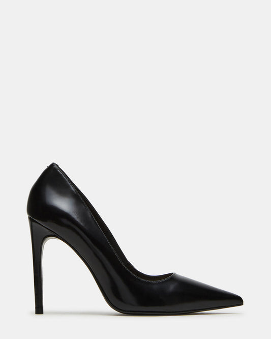 NOIR Black Leather Pointed-Toe Stiletto Pump Women's Heels