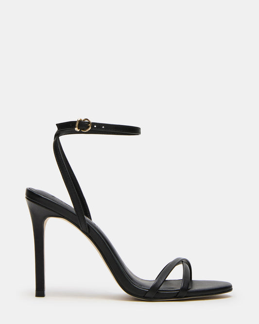 JYPSEY Black Leather Strappy Stiletto Women's Heel