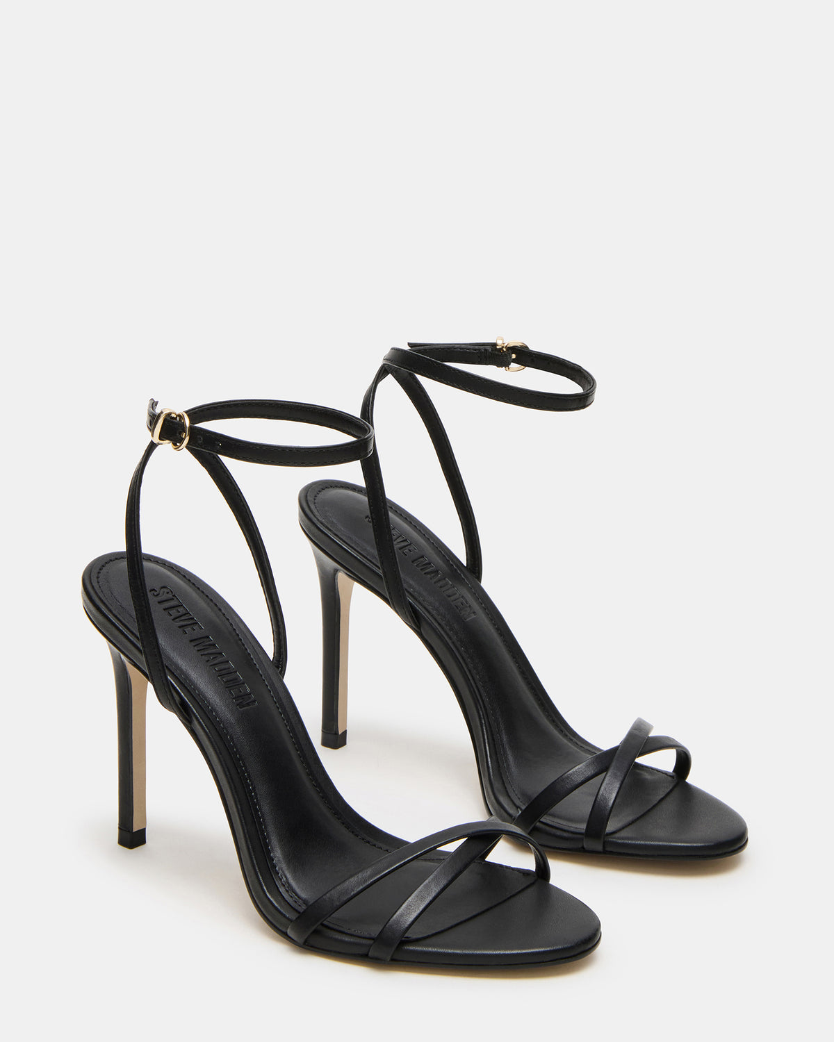 JYPSEY Black Leather Strappy Stiletto Women's Heel