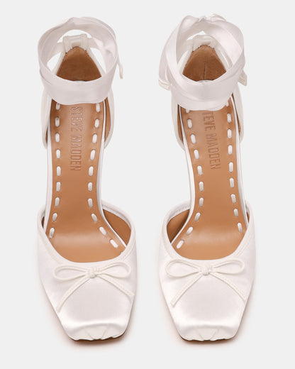 LARINA Ivory Satin Square-Toe Stiletto Pump Lace-Up Women's Heel