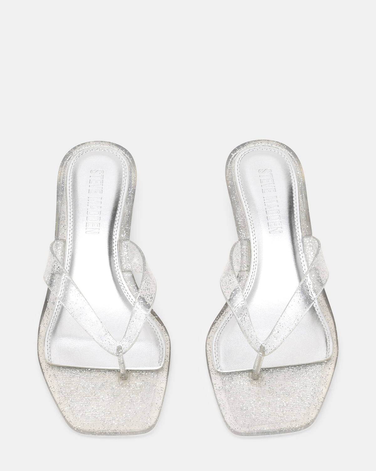 TRACIE Jelly Silver Glitter Thong Strap Women's Kitten Heel