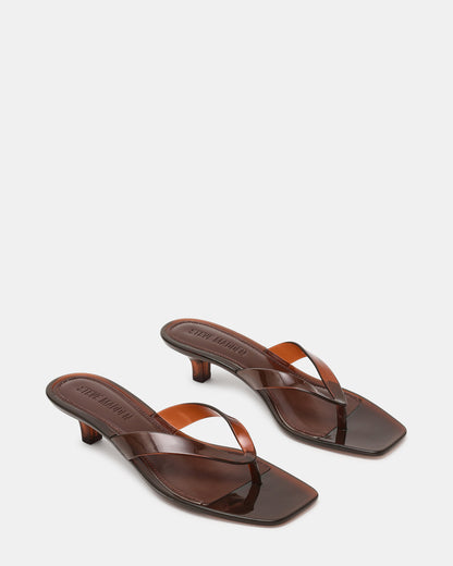 TRACIE Jelly Dark Brown Thong Strap Women's Kitten Heel