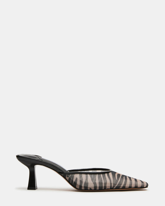 ALYSE Zebra Mesh Square-Toe Mule Women's Kitten Heel
