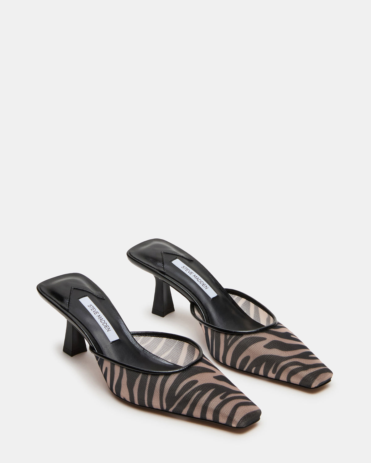 ALYSE Zebra Mesh Square-Toe Mule Women's Kitten Heel