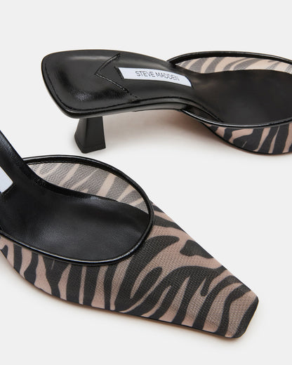 ALYSE Zebra Mesh Square-Toe Mule Women's Kitten Heel