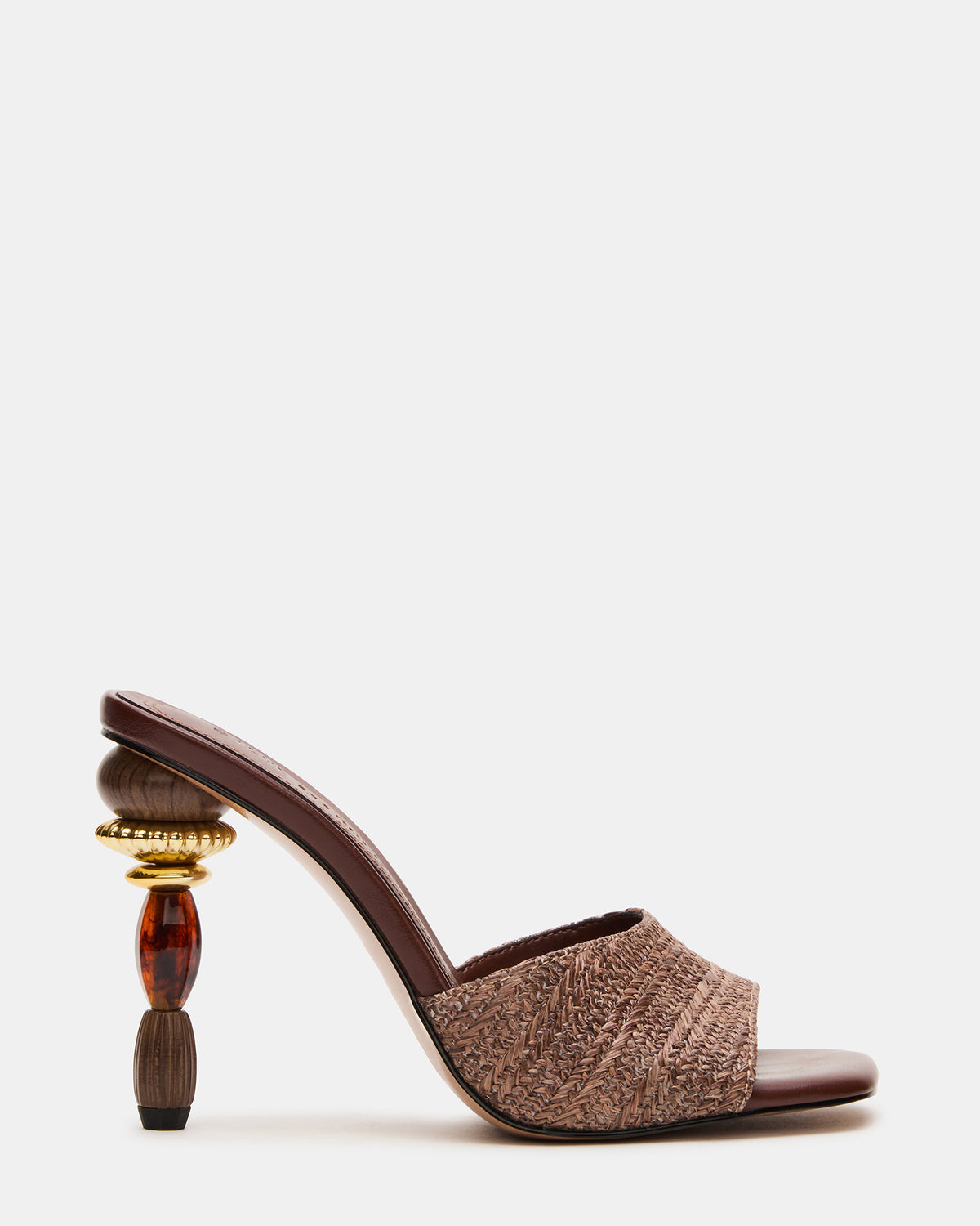 SIA Brown Square-Toe Mule Sculptured Beaded Women's Heel