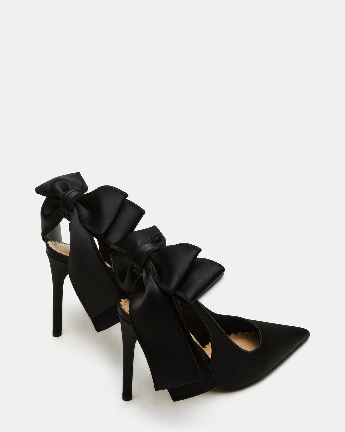 TEACUP Black Satin Women's Pointed-Toe Slingback Heel