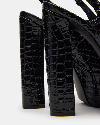 SCOTLYN Black Crocodile Women's Platform Block Heel