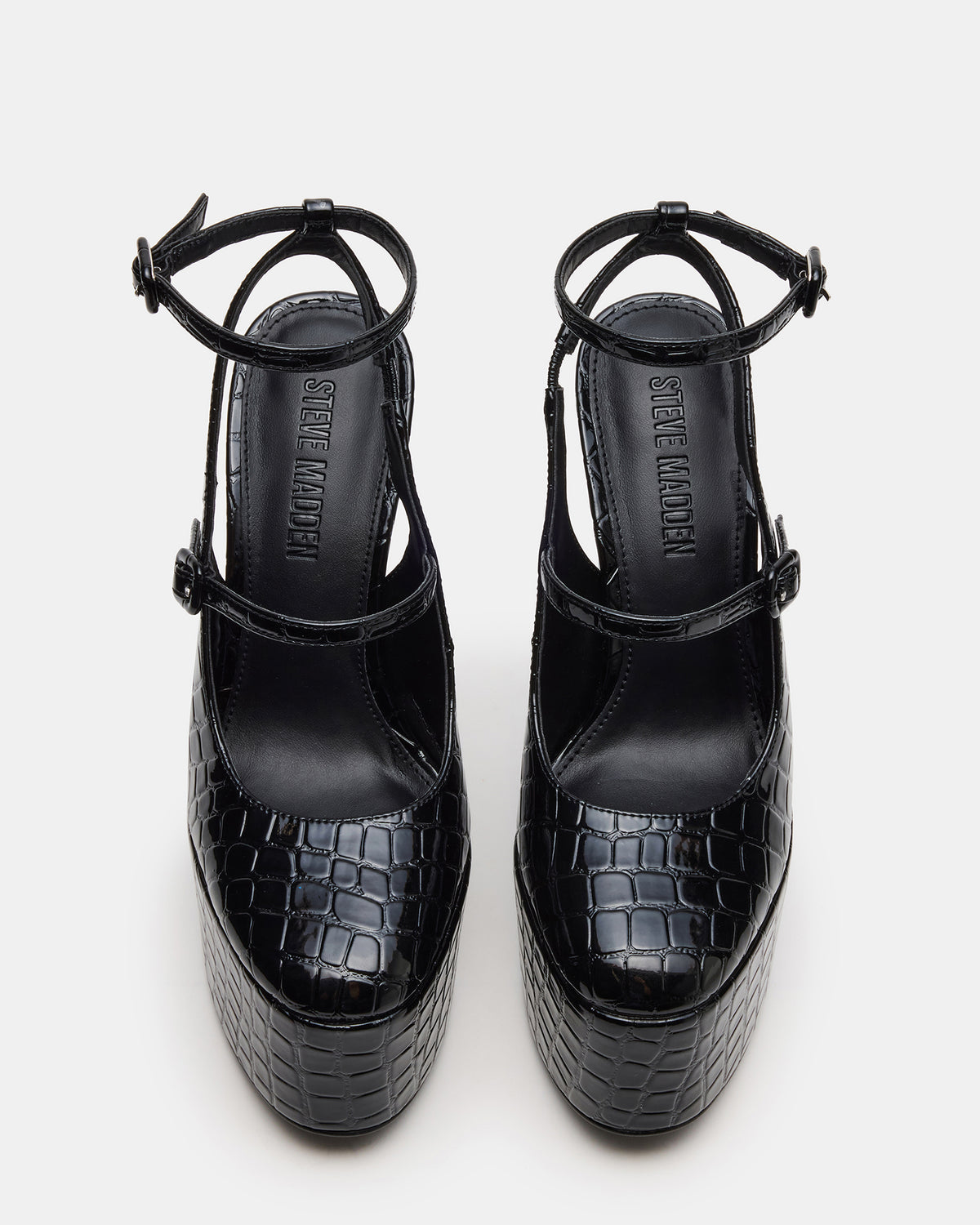 SCOTLYN Black Crocodile Women's Platform Block Heel
