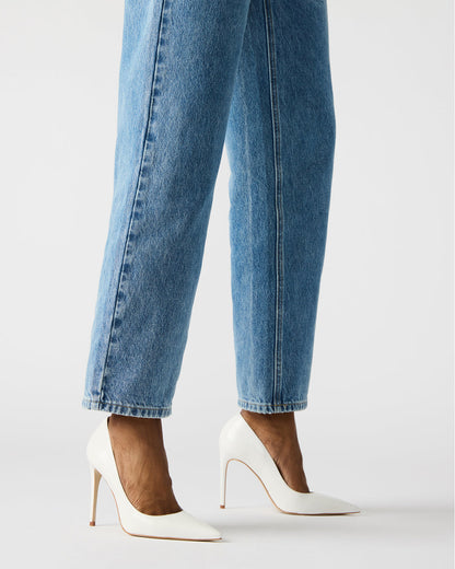 NOIR White Leather Pointed-Toe Stiletto Pump Women's Heels