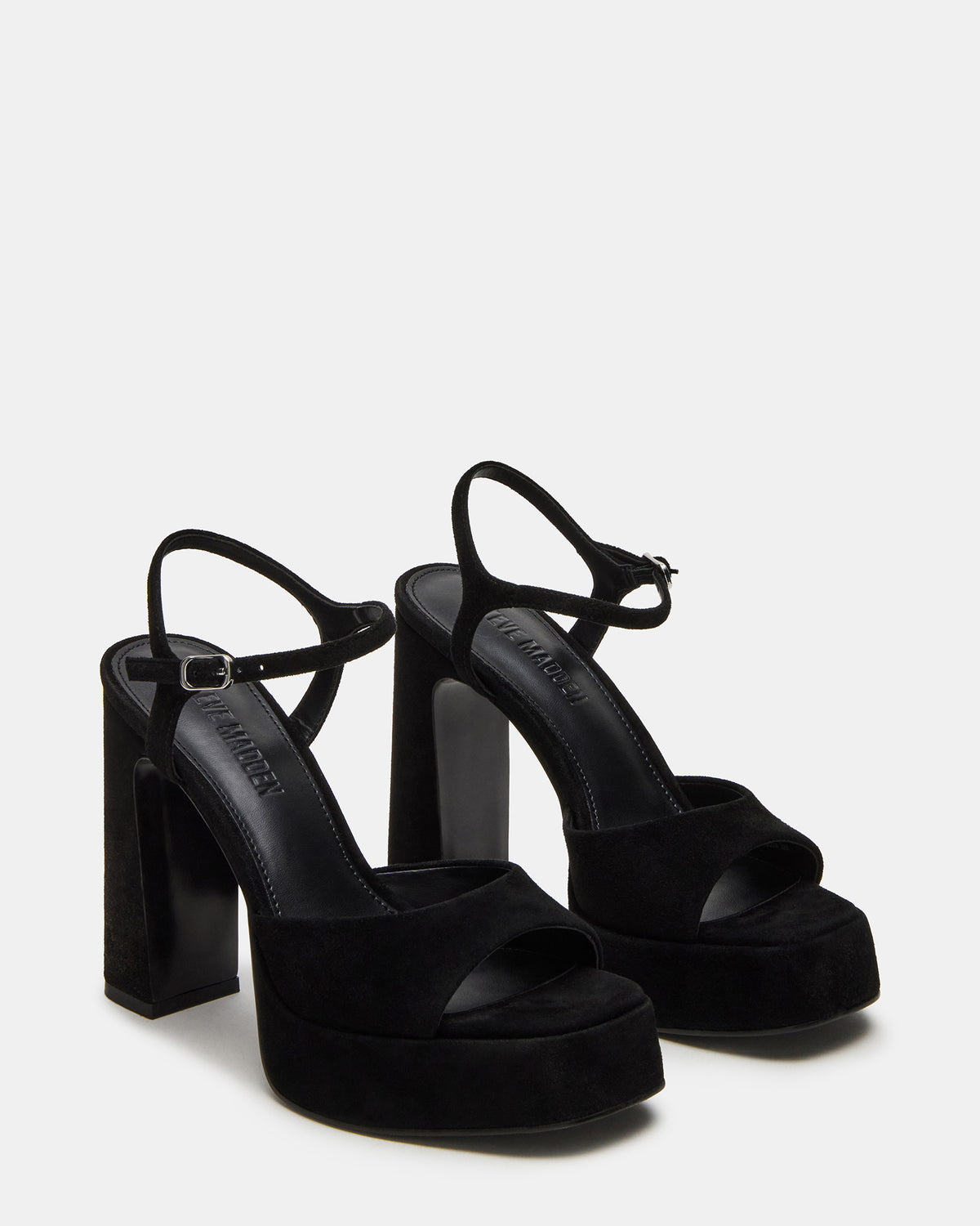 LINADRA Black Suede Women's Platform Square-Toe Strappy Heel