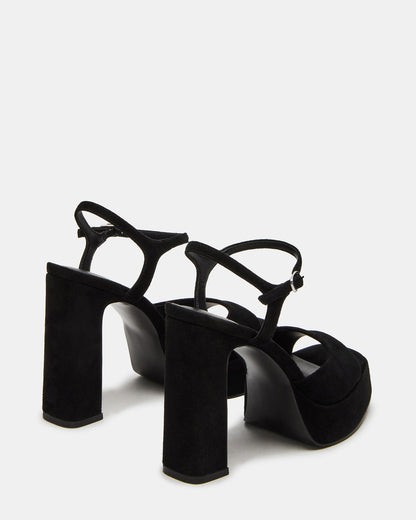 LINADRA Black Suede Women's Platform Square-Toe Strappy Heel