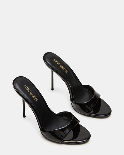 DAVINA Black Patent Rounded Open-Toe Mule Stiletto Women's Heel
