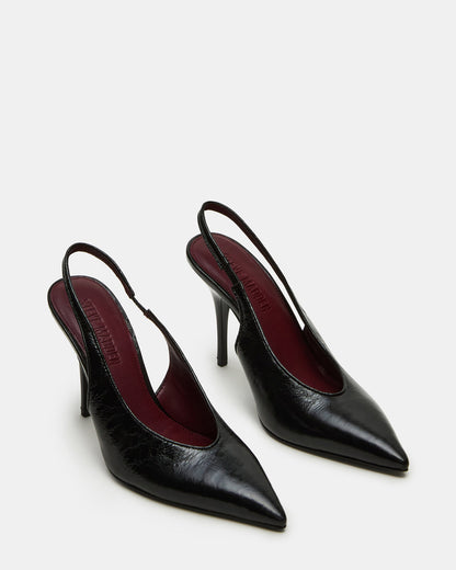ANDROMEDA Black Leather Slingback Pointed-Toe Stiletto Pump Women's Heel
