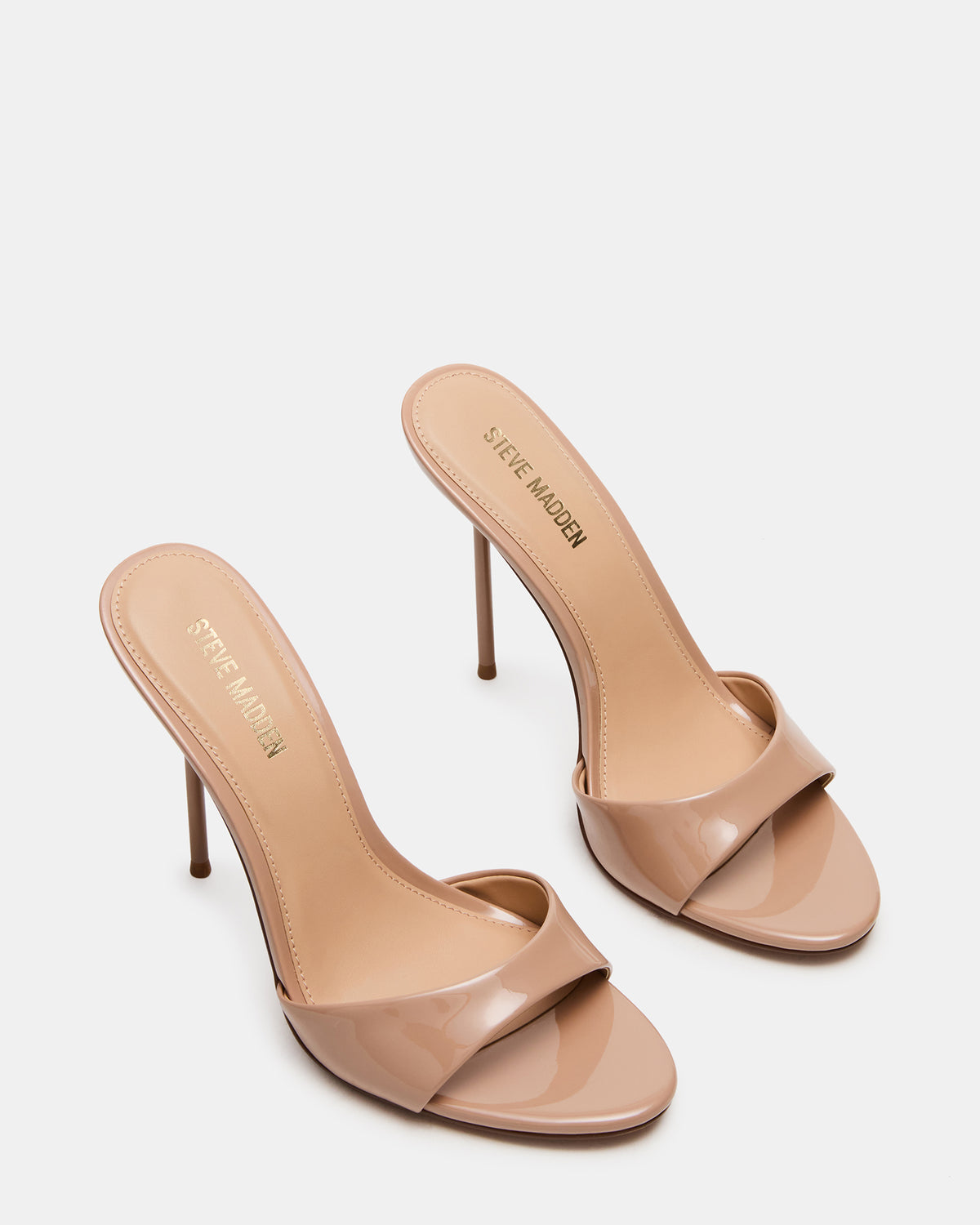 DAVINA Tan Patent Rounded Open-Toe Mule Stiletto Women's Heel