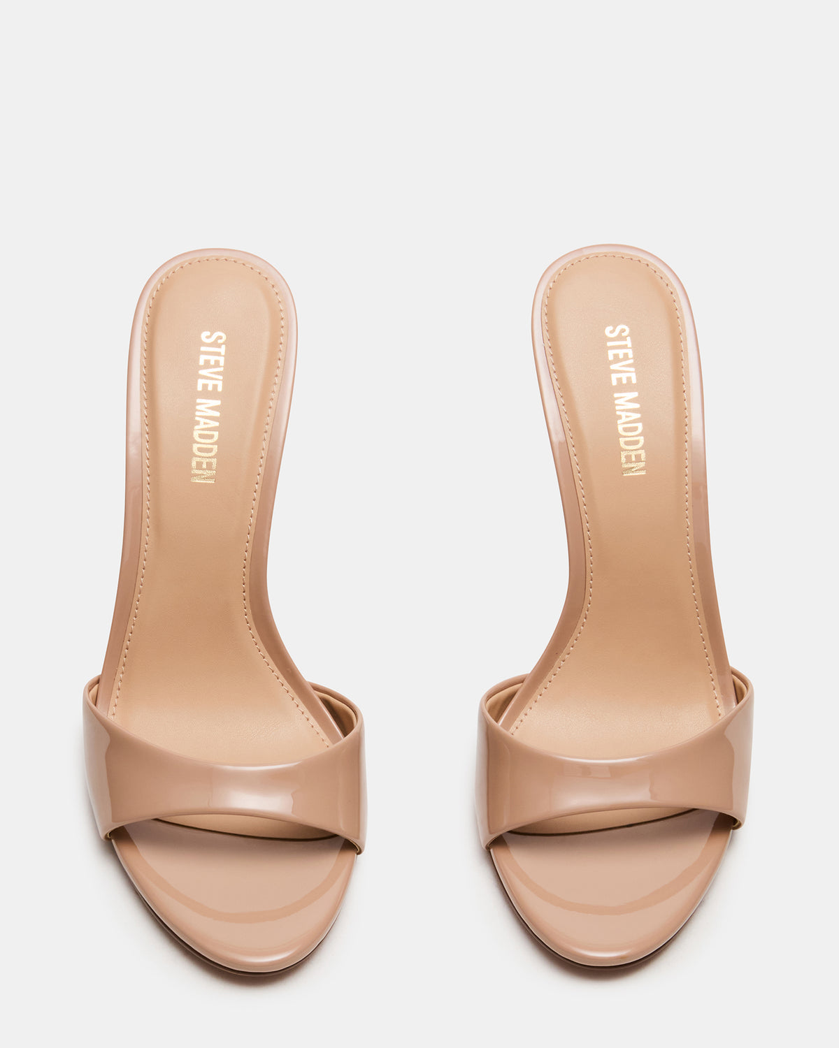 DAVINA Tan Patent Rounded Open-Toe Mule Stiletto Women's Heel