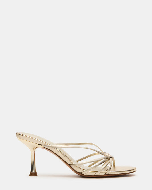 EDNA Champagne Leather Strappy Mule Women's Heel