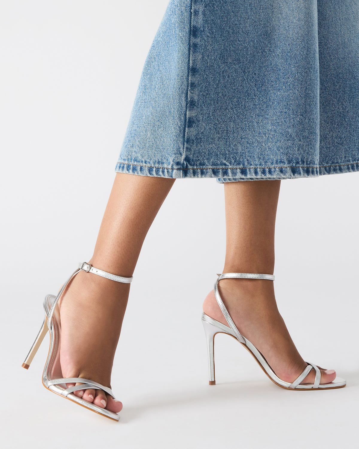 JYPSEY Silver Leather Strappy Stiletto Women's Heel