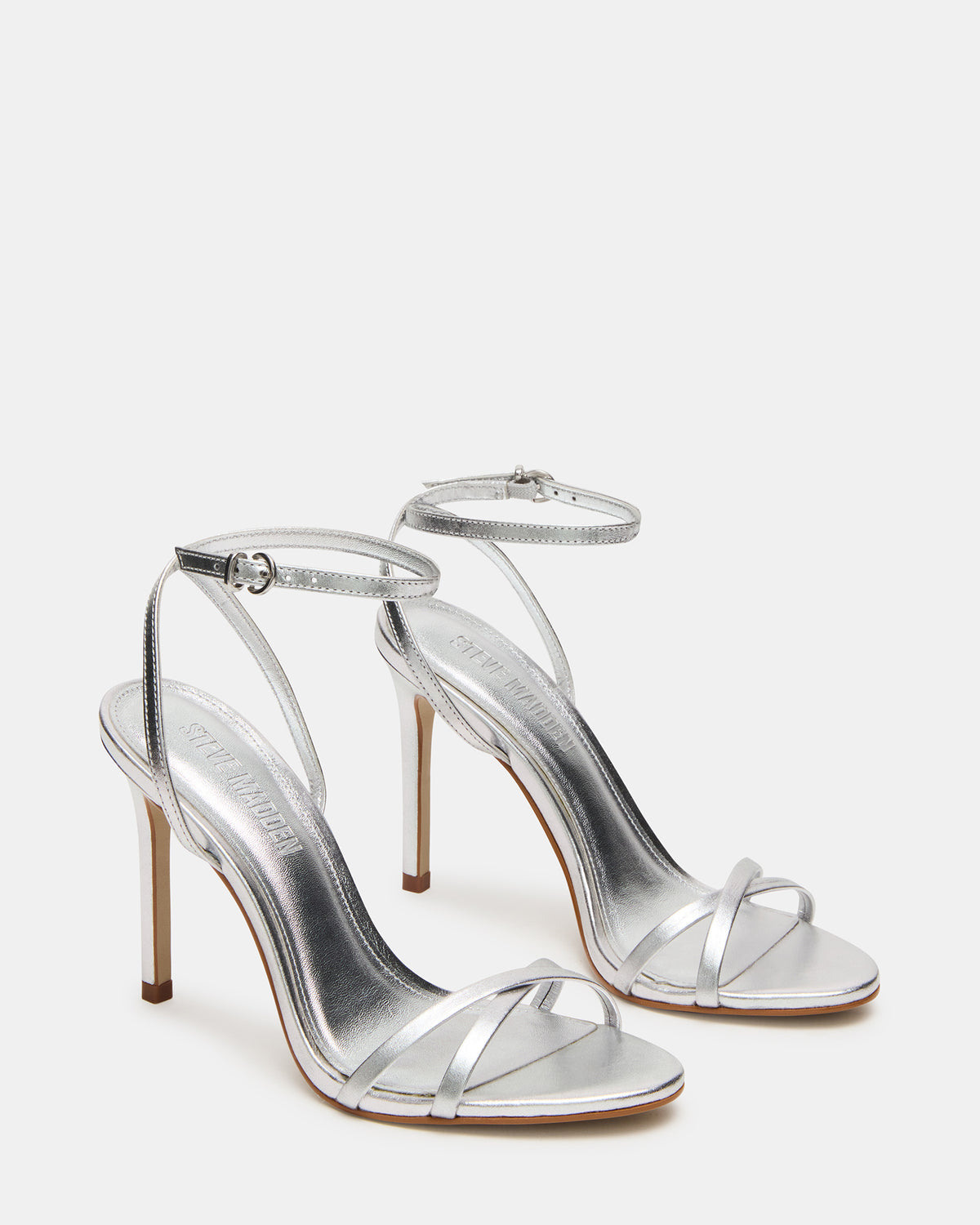 JYPSEY Silver Leather Strappy Stiletto Women's Heel