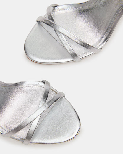 JYPSEY Silver Leather Strappy Stiletto Women's Heel