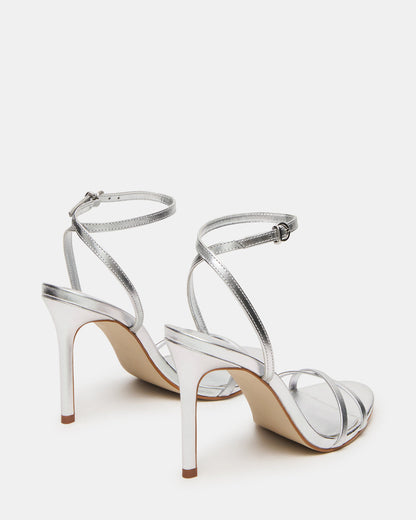 JYPSEY Silver Leather Strappy Stiletto Women's Heel