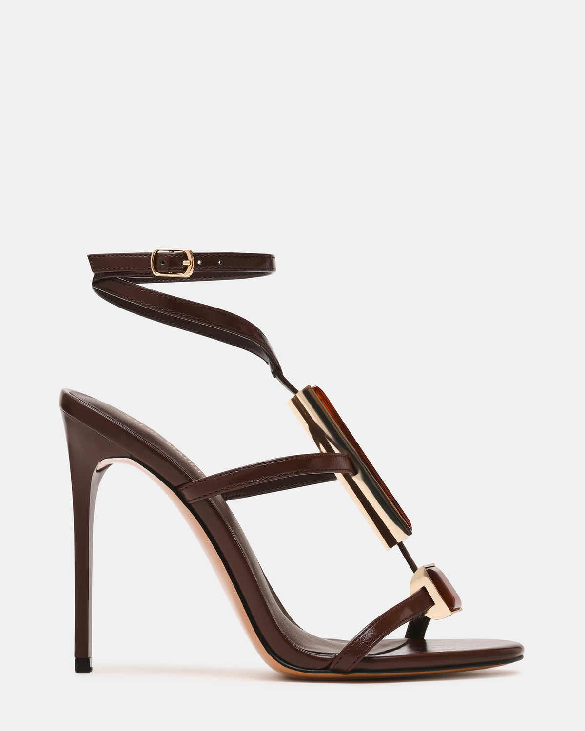 SHAYLEE Brown Stone Detail Strappy Stiletto Women's Heel