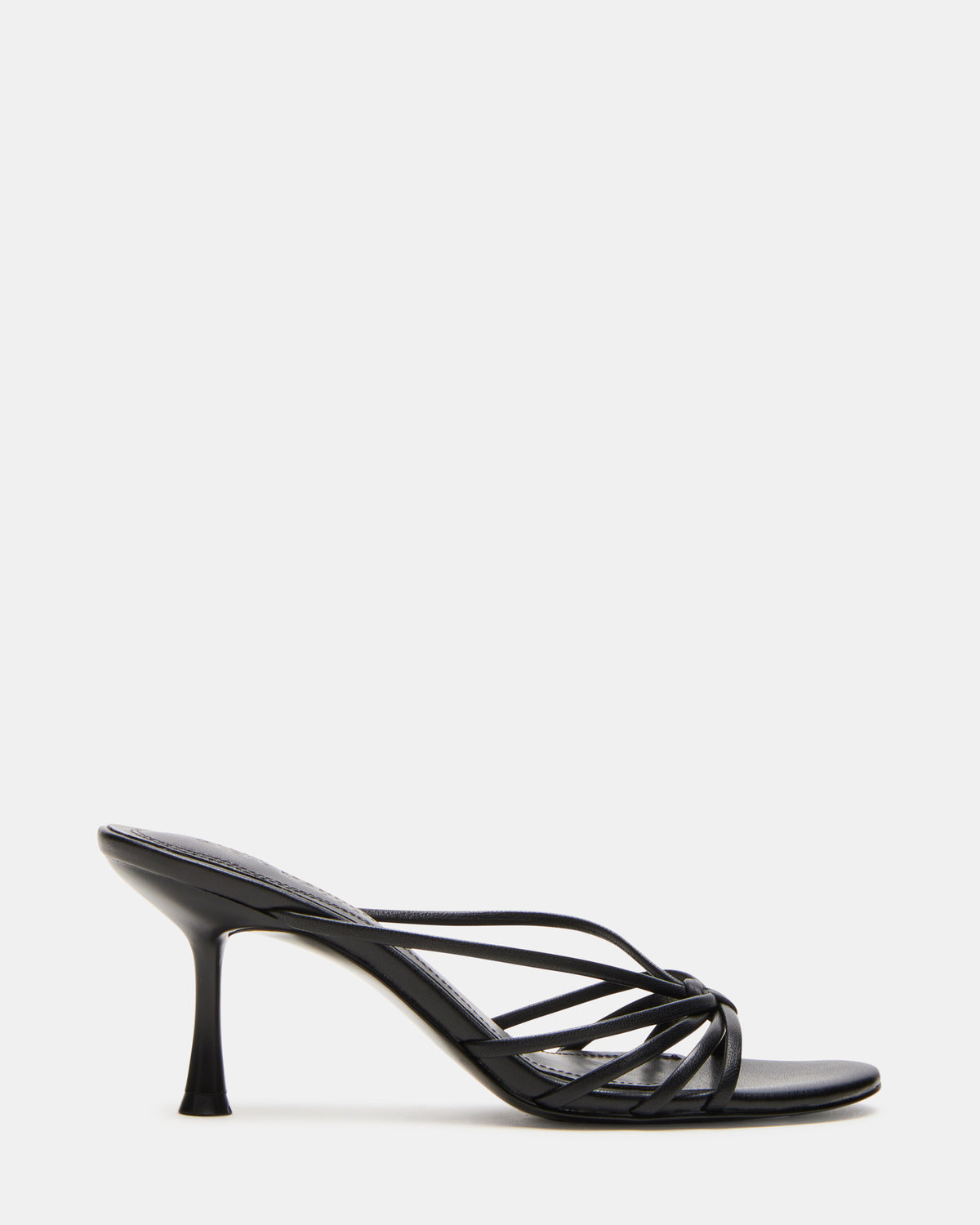 EDNA Black Leather Strappy Mule Women's Heel