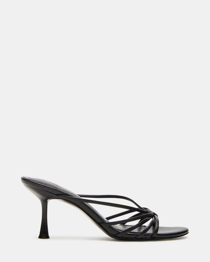 EDNA Black Leather Strappy Mule Women's Heel