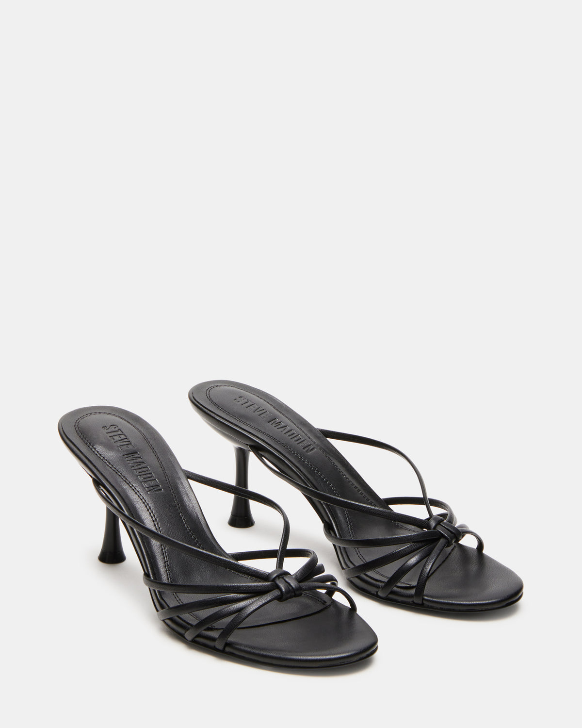 EDNA Black Leather Strappy Mule Women's Heel